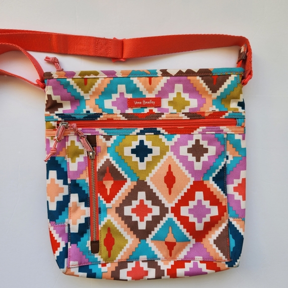 Vera Bradley Handbags - Vera Bradley Hacienda Diamonds Colorful Print Coral Strap Crossbody Bag Purse
